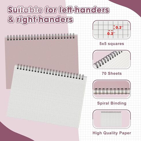4 Pcs 8.66 x 11.69 Inch Top Bound Spiral Notebooks Horizontal A4 Office Steno Book 5mm-Squared Durable Spiral White Paper 70 Sheets for Business (Morandi) in Saudi Arabia