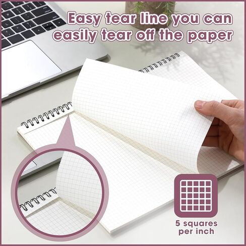 4 Pcs 8.66 x 11.69 Inch Top Bound Spiral Notebooks Horizontal A4 Office Steno Book 5mm-Squared Durable Spiral White Paper 70 Sheets for Business (Morandi) in Saudi Arabia