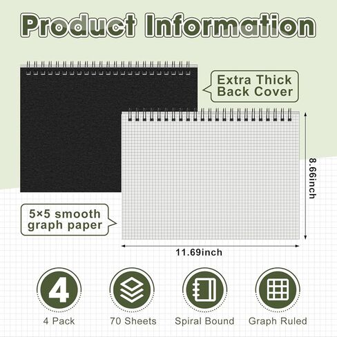 4 Pcs 8.66 x 11.69 Inch Top Bound Spiral Notebooks Horizontal A4 Office Steno Book 5mm-Squared Durable Spiral White Paper 70 Sheets for Business (Morandi) in Saudi Arabia