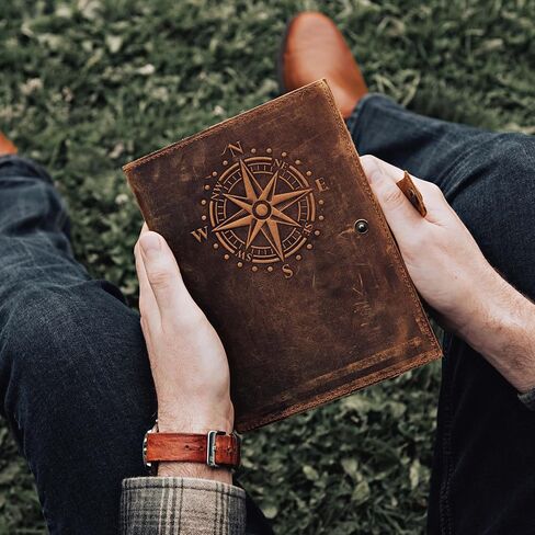 Travel Journal Series by Modest Goods - Refillable Leather Cover and A5 Notebook - Travel Accessories for Men & Women - Great for Traveler Adventure Journal, Vacation Scrapbook, Planner (Compass) in Saudi Arabia