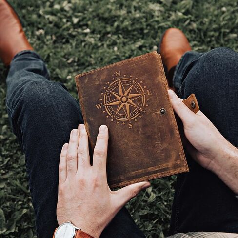 Travel Journal Series by Modest Goods - Refillable Leather Cover and A5 Notebook - Travel Accessories for Men & Women - Great for Traveler Adventure Journal, Vacation Scrapbook, Planner (Compass) in Saudi Arabia