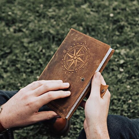 Travel Journal Series by Modest Goods - Refillable Leather Cover and A5 Notebook - Travel Accessories for Men & Women - Great for Traveler Adventure Journal, Vacation Scrapbook, Planner (Compass) in Saudi Arabia