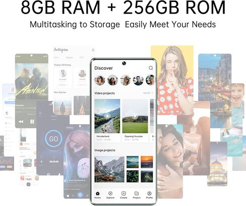 Reno 11 Pro Unlocked Android Phone 6.7-inch HD LCD Unlocked Cell Phone 8GB+256GB Android 13 Smartphone 6000 mAh Large Battery Unlocked Phone 50MP+13MP Camera 5G Dual SIM (5G, Rock Grey) in Saudi Arabia
