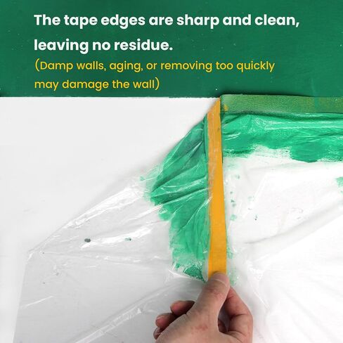 Voomey Pre-Taped Masking Film with Dispenser, Painters Tape with Plastic Attached, Automotive Painters Tape and Drape for Appliances, Furniture, Wood Surfaces & DIY Projects - 8ft x 49ft in Kuwait