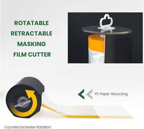 Voomey Pre-Taped Masking Film with Dispenser, Painters Tape with Plastic Attached, Automotive Painters Tape and Drape for Appliances, Furniture, Wood Surfaces & DIY Projects - 8ft x 49ft in Kuwait