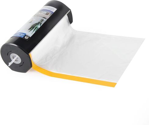 Voomey Pre-Taped Masking Film with Dispenser, Painters Tape with Plastic Attached, Automotive Painters Tape and Drape for Appliances, Furniture, Wood Surfaces & DIY Projects - 8ft x 49ft in Kuwait