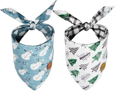 CROWNED BEAUTY Christmas Dog Bandanas Reversible Large 2 Pack, Snowmen Set, Adjustable Triangle Plaid Scarves for Medium Large Extra Large Dogs Pets (Blue White) DB72-L in Saudi Arabia