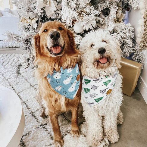 CROWNED BEAUTY Christmas Dog Bandanas Reversible Large 2 Pack, Snowmen Set, Adjustable Triangle Plaid Scarves for Medium Large Extra Large Dogs Pets (Blue White) DB72-L in Saudi Arabia