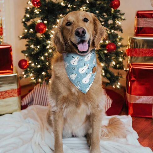 CROWNED BEAUTY Christmas Dog Bandanas Reversible Large 2 Pack, Snowmen Set, Adjustable Triangle Plaid Scarves for Medium Large Extra Large Dogs Pets (Blue White) DB72-L in Saudi Arabia