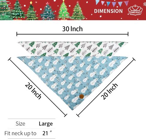 CROWNED BEAUTY Christmas Dog Bandanas Reversible Large 2 Pack, Snowmen Set, Adjustable Triangle Plaid Scarves for Medium Large Extra Large Dogs Pets (Blue White) DB72-L in Saudi Arabia