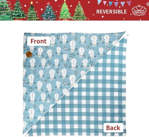 CROWNED BEAUTY Christmas Dog Bandanas Reversible Large 2 Pack, Snowmen Set, Adjustable Triangle Plaid Scarves for Medium Large Extra Large Dogs Pets (Blue White) DB72-L in Saudi Arabia