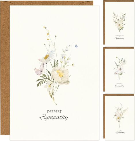 Crisky 4 Pack Watercolor White WildFlower Sympathy Cards with Envelopes Sealed 4 Assortment Condolence/Bereavement Cards in Saudi Arabia