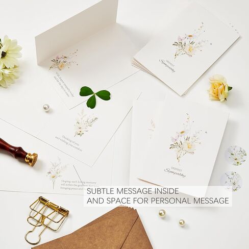Crisky 4 Pack Watercolor White WildFlower Sympathy Cards with Envelopes Sealed 4 Assortment Condolence/Bereavement Cards in Saudi Arabia