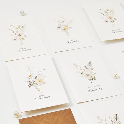 Crisky 4 Pack Watercolor White WildFlower Sympathy Cards with Envelopes Sealed 4 Assortment Condolence/Bereavement Cards in Saudi Arabia