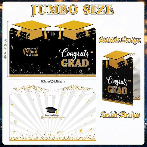 ROOWEST JUMBO CARDUTION CARD BOOK 2025 فئة زخارف حفل التخرج من 2024 بطاقة عملاقة كبيرة لحفل المدرسة الثانوية ، 24.8 × 16 بوصة (أسود ، ذهبي) in Kuwait