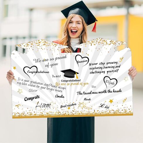 ROOWEST JUMBO CARDUTION CARD BOOK 2025 فئة زخارف حفل التخرج من 2024 بطاقة عملاقة كبيرة لحفل المدرسة الثانوية ، 24.8 × 16 بوصة (أسود ، ذهبي) in Kuwait