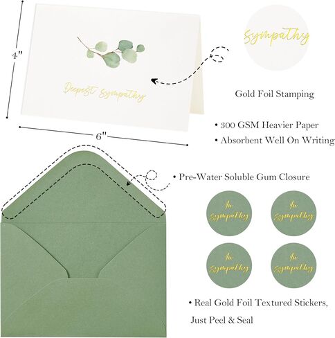 Crisky 4 Pack Watercolor White White -Flower Symble مع الأظرف المختومة 4 بطاقات تعازي/فجيعة متنوعة in Saudi Arabia