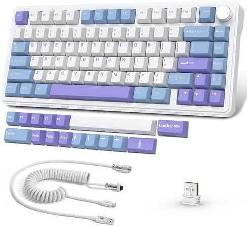 ATTACK SHARK X85 Wireless Mechanical Gaming Keyboard with Knob Hot Swappable BT/2.4GHz/USB-C Side Print PBT Keycaps 75% Gasket Keyboard RGB Coiled Cable Linear White Jade Switch for PC/MAC/Win in Kuwait