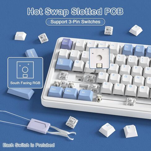 ATTACK SHARK X85 Wireless Mechanical Gaming Keyboard with Knob Hot Swappable BT/2.4GHz/USB-C Side Print PBT Keycaps 75% Gasket Keyboard RGB Coiled Cable Linear White Jade Switch for PC/MAC/Win in Kuwait