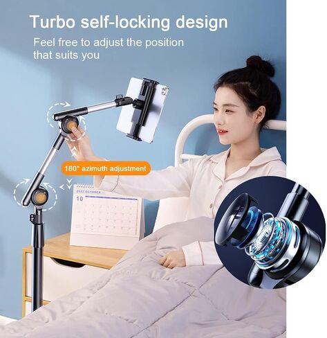 Tablet Floor Stand Holder, 360 Degree Rotating with Height Adjustable Stand Compatible with 4.7"-13" Phone/Tablet, Kindle, 63" Phone Stand, Aluminum Alloy, for Bed,Sofa,Desk.Black in Saudi Arabia