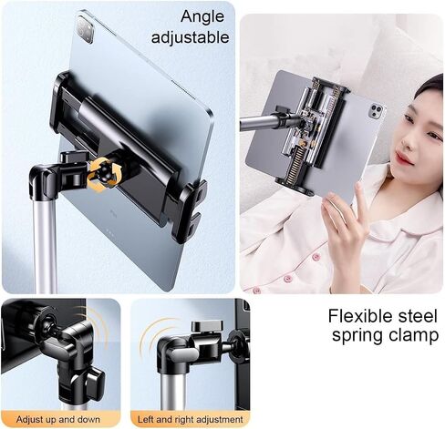 Tablet Floor Stand Holder, 360 Degree Rotating with Height Adjustable Stand Compatible with 4.7"-13" Phone/Tablet, Kindle, 63" Phone Stand, Aluminum Alloy, for Bed,Sofa,Desk.Black in Saudi Arabia