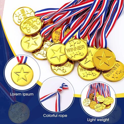 100 Pieces Kids Plastic Winner Award Medals Winner Medals Gold Silver Bronze Winner Medals for Parties, Games, Sports, Dress up and More, 1.4 x 1.7 Inches (Gold) in Saudi Arabia