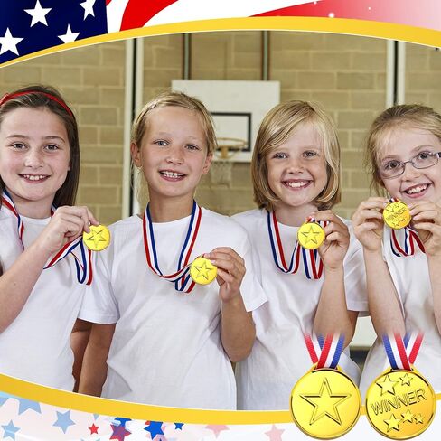 100 Pieces Kids Plastic Winner Award Medals Winner Medals Gold Silver Bronze Winner Medals for Parties, Games, Sports, Dress up and More, 1.4 x 1.7 Inches (Gold) in Saudi Arabia