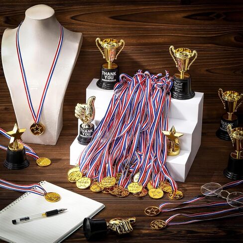 100 Pieces Kids Plastic Winner Award Medals Winner Medals Gold Silver Bronze Winner Medals for Parties, Games, Sports, Dress up and More, 1.4 x 1.7 Inches (Gold) in Saudi Arabia