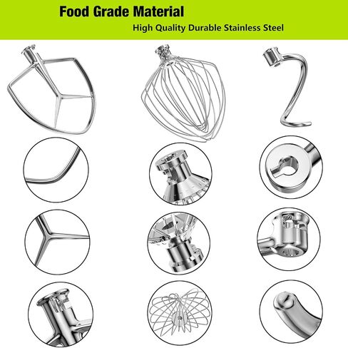 Stainless Steel Stand Mixer Attachments 3-Piece for KitchenAid 5.5-6 Qt Tilt Head Stand Mixer. Includes 6 Wire Whisk, Flat Beater, Dough Hook for KitchenAid 6 Qt Mixer Bowl in Saudi Arabia