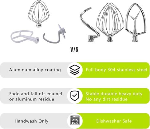 Stainless Steel Stand Mixer Attachments 3-Piece for KitchenAid 5.5-6 Qt Tilt Head Stand Mixer. Includes 6 Wire Whisk, Flat Beater, Dough Hook for KitchenAid 6 Qt Mixer Bowl in Saudi Arabia