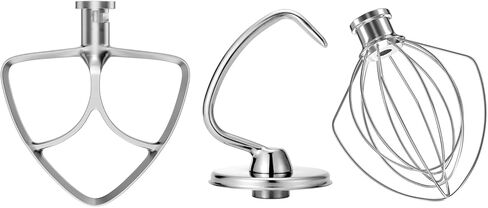 مرفقات خلاط الحامل الفولاذ المقاوم للصدأ 3 قطعة للمطبخ 5.5-6 QT خلاط حامل الميل. يتضمن 6 أسلاك ، خافق مسطح ، خطاف العجين لـ Kitchenaid 6 Qt Bowl in Kuwait