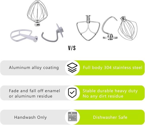 مرفقات خلاط الحامل الفولاذ المقاوم للصدأ 3 قطعة للمطبخ 5.5-6 QT خلاط حامل الميل. يتضمن 6 أسلاك ، خافق مسطح ، خطاف العجين لـ Kitchenaid 6 Qt Bowl in Kuwait