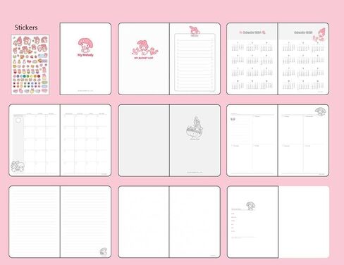 Cute Kitty Melody Friends Daily Weekly Monthly Planner, Diary, 7.3 x 5.2 Inches, Stickers Included, Premium Quality Hard Cover (Purple) in Kuwait