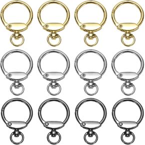 Patikil Round Spring Snap Hooks ، 12 pcs Spring O Rings Orings Zinc Alloy Divel Ring Trigger O Rings Buckle for Pres Handbag DIY ، الأسود ، الذهب ، الفضة