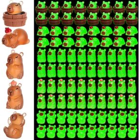 100 Pcs Capybara Resin Figurines Glow in The Dark Mini Capybara Figurines Cute Capybara Figure Capybara Toy for Garden Accessories Party Decorations Cake Topper Dashboard Birthday