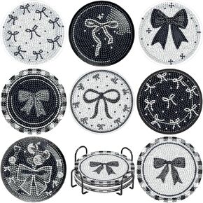 8 PCS Diamond Painting Coasters ، مجموعات الطلاء الماس ، الوقايات الفنية الماس السوداء ، 5D DIY DIY Dior Diamond Dots ، مجموعات فنون الأحجار الكريمة للفنون واللوازم الحرف الكبار