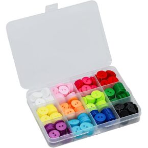 Lilaly 300 PCS 5/8 Inch (15mm) 2 أزرار الثقوب ، 12 أزرار ألوان ، أزرار حرفية ، أزرار كبيرة ، أزرار صغيرة للحرف اليدوية ، أزرار الراتنج ، لخياطة الأطفال Sweater Crafts Scrapbooking