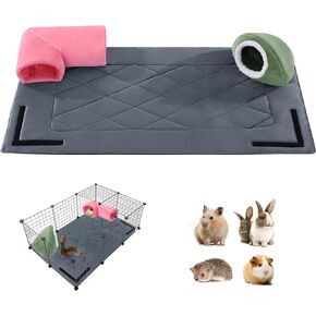 Mabozoo Guinea Pig Cage Liner ، حصيرة سرير للحيوانات الأليفة القابلة لإعادة الاستخدام مع منزل ونفق خنازير غينيا قابلة للإزالة للقفص ، حصيرة خنزير خنازير خنازير غينيا مع قاع مقاوم للماء للحيوانات الصغيرة 48 "× 24" (رمادي)