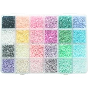 2 مم 12/0 حبات بذرة - 16800pcs حبات زجاجية كبيرة مع صندوق تخزين ، 24 لونًا (700 ٪ لكل منهما) لصنع المجوهرات ، الحرف اليدوية ، ملحقات الملابس ، الديكور المصنوع يدويًا