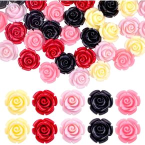 50 Pieces 12 mm Rose Flower Beads Assorted Synthetic Coral Roseflower Loose Craft Beads for DIY Jewelry Making Beading Projects Supplies, 5 Colors