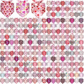 Geyoga 240 Pcs Lovers' Day Dog Bandanas Bulk Pet Bandana Bibs Adjustable Pink Love Triangle Pet Scarf Bibs Kerchief for Small Medium Large Dogs Cats Costume Accessories