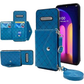 Compatible with LGV60ThinQ G5 LG60 9G B60 G60 6.8 inch Wallet Case with Crossbody Shoulder Strap Stand Leather Credit Card Holder Lanyard Slot Phone Cover for LGV60 V 60 60ThinQ 60V Green