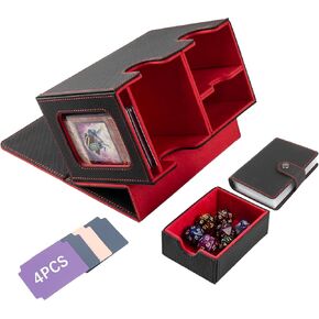 مربع سطح بطاقة MTG مع Windows Commander Card و Dice Tray ، صندوق تخزين بطاقة التداول يناسب 200 بطاقات واحدة من الأكمام