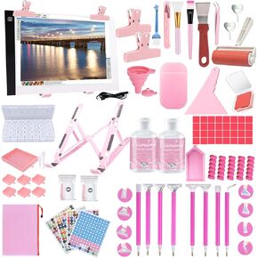 nlxcxucy 158pcs إكسسوارات الفنون الماس أكياس جميع أداة الطلاء الماس الشاملة مع وسادة خفيفة اللوحة الماس A4 ، غراء الفنون الماس ، تصحيح الماس ، صندوق تخزين أقلام لـ DIY Craft