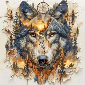 مجموعات الفنون الماس Croshom Wolf للبالغين ، ومجموعات الطلاء من الماس 5D للمبتدئين البالغين ، و DIY Round Gem Arts Full Drill Diamond Art Dots Painting ، و Chan Crafts Cits for Gifts Home Wall Decor 14 "× 14"