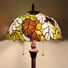 Tiffany Floor Lamp for Living Room,16 inch Stained Glass Lamp Shade,2-Lights Antique Style Standing Pole Light for Bedroom Office