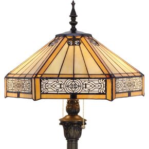 WERFACTORY Tiffany Floor Lamp Yellow Hexagon Stained Glass Mission Standing Reading Light 16X16X64 Inches Antique Pole Corner Lamp Decor Bedroom Living Room Home Office S011 Series