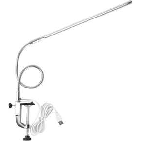 LED Desk Lamp with Clamp, USB Adjustable Direction and Brightness Clip Eye-Caring Table Lamps for Reading, Study, Tattoo Light,Beauty Manicure, White, 10W