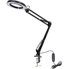 8X Magnifying Glass with Light, 3 Color Modes Stepless Dimmable 8-Diopter Real Glass Lens Magnifier with Light Desk Lamp Clamp Swivel Arm for Crafts Workbench