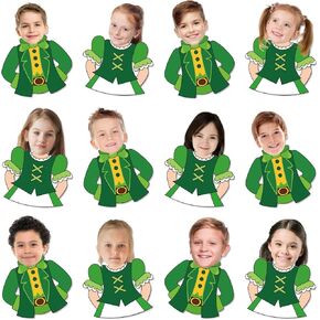 50Pcs St. Patrick's Day DIY Cutouts March Leprechaun Suit and Dress Paper Cutting Green Irish Bulletin Board Decor with 100Pcs Glue Points for Party Classroom Home Photo Crafts